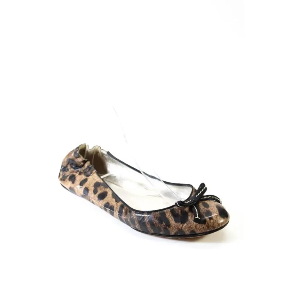 Dolce & Gabbana Womens Faux Leather Leopard Print Ballet Flats Brown 37.5 7.5
